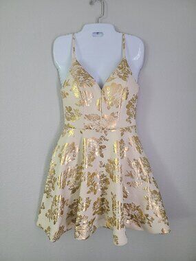 B. Darlin Womens Cream gold Floral Spaghetti Strap Formal Party dress 5/6